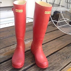 Hunter Red Wellies Tall Rain Boot Galoshes Womens 5 M4 EU 35 36 Rubber Shoes